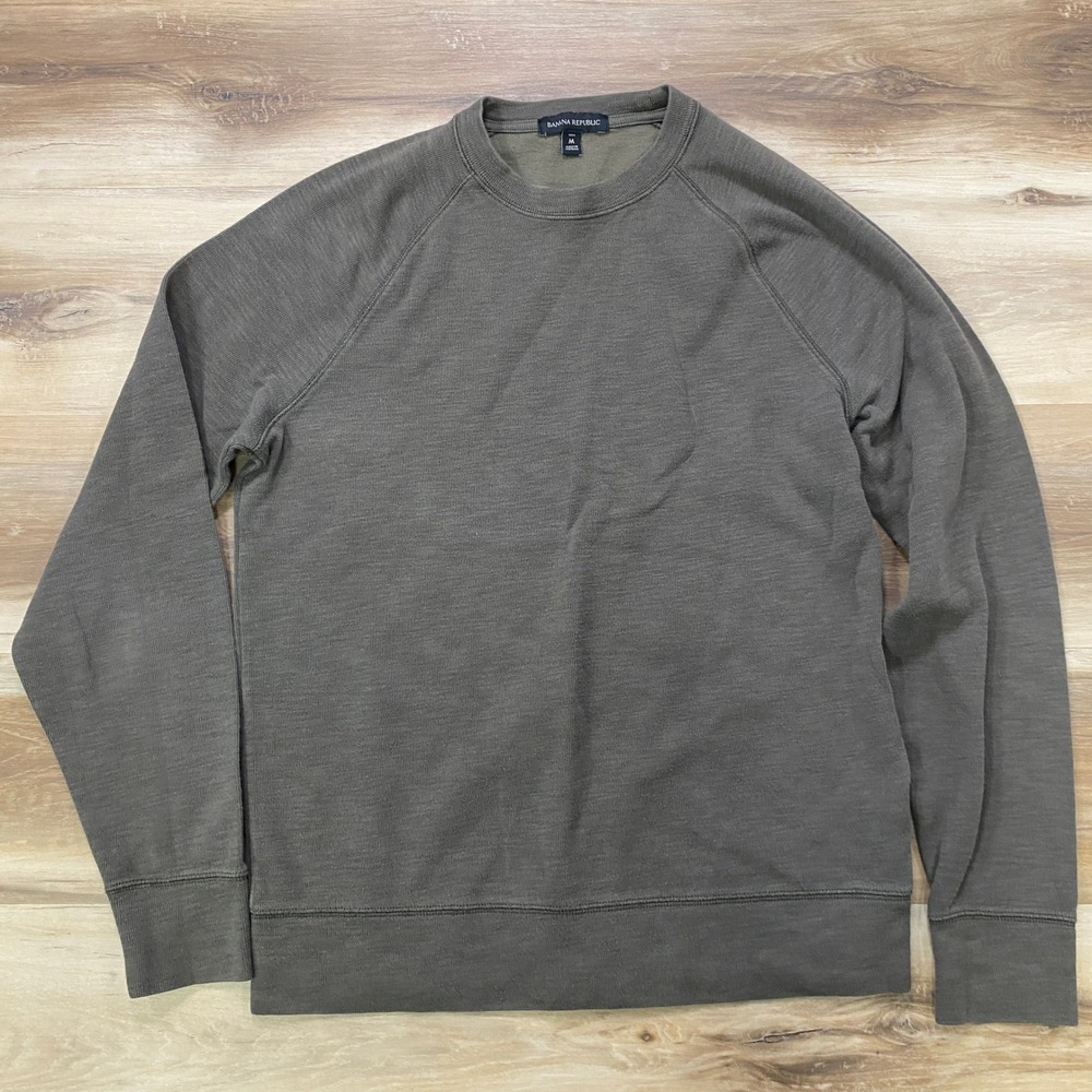 Banana Republic Shirt M Tall Slub Double Knit Raglan Pullover Olive Green